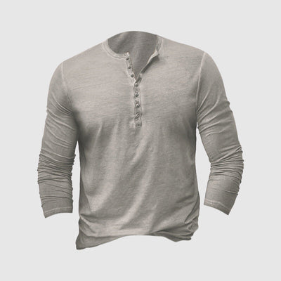 T-shirt Henley homme – Coupe ajustée – Manches longues – Maille douce respirante