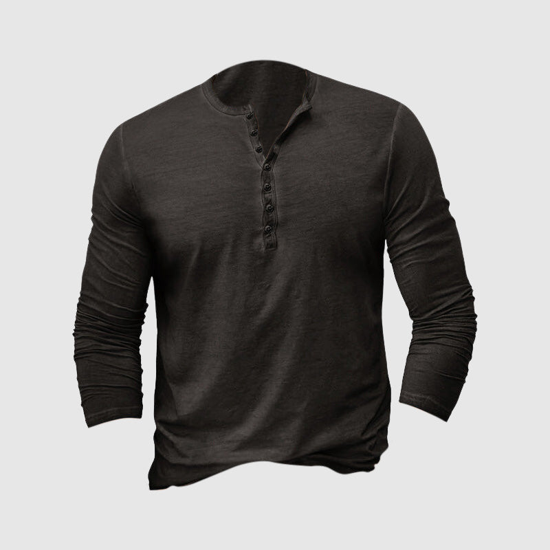 T-shirt Henley homme – Coupe ajustée – Manches longues – Maille douce respirante