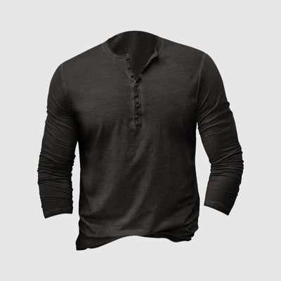 T-shirt Henley homme – Coupe ajustée – Manches longues – Maille douce respirante