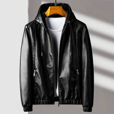 Veste en cuir à capuche