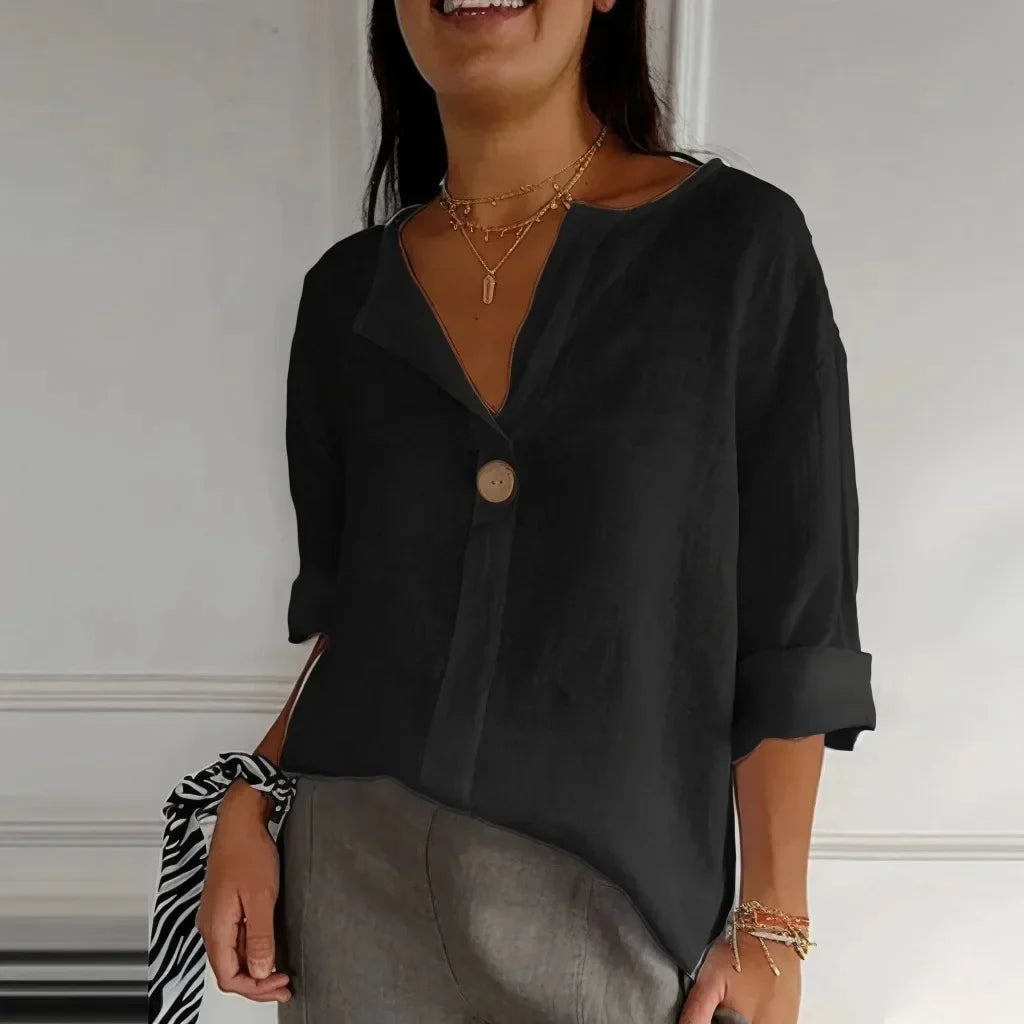 Siri™ | Blouse Lin Naturelle Bouton Signature
