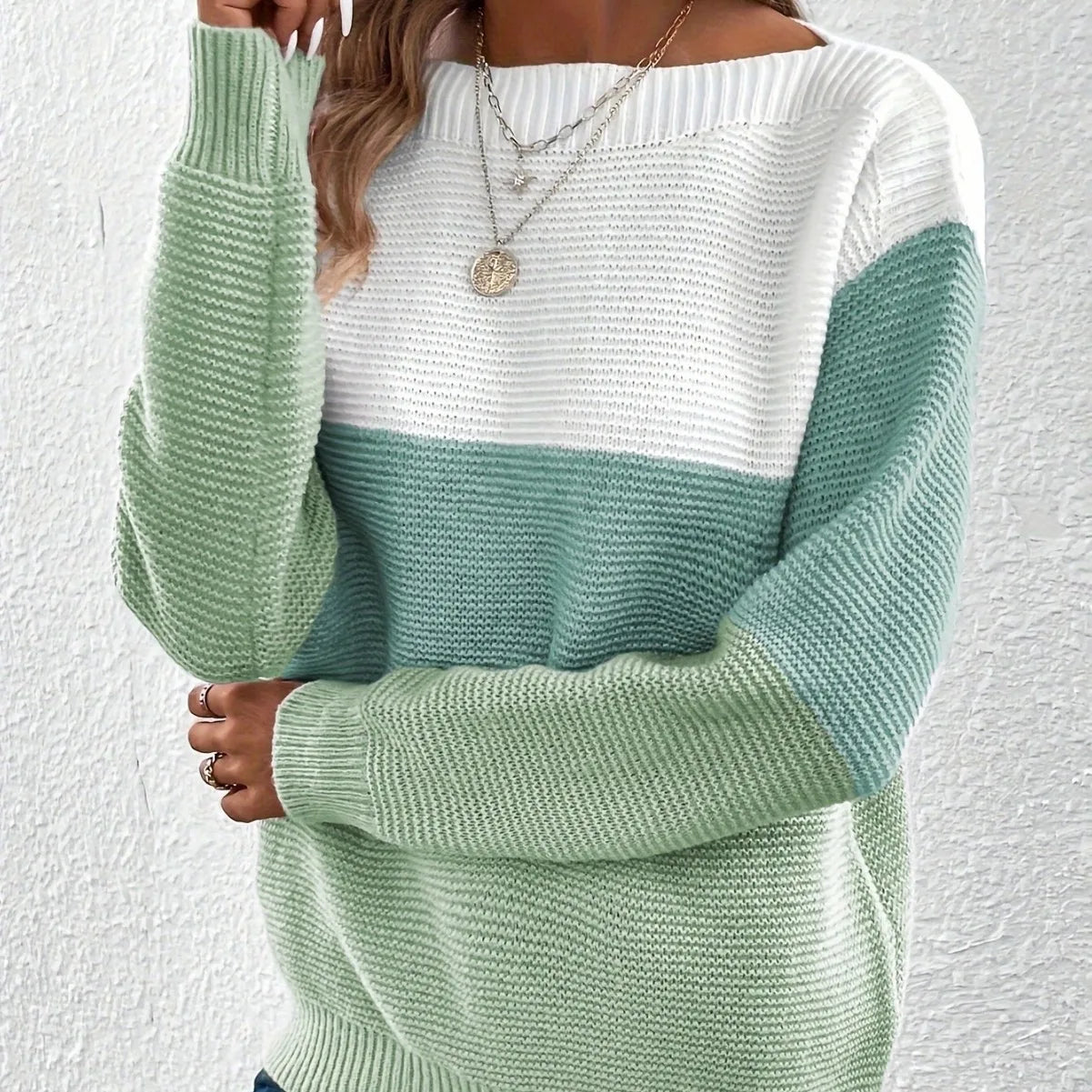 Juliette™ | Élégant pull-over patchwork tricolore