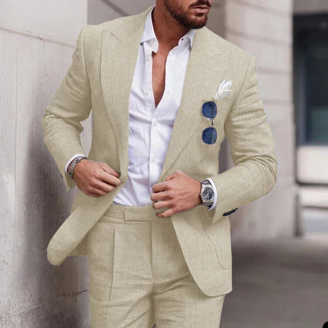 Costume de mariage 2 pièces en lin pour hommes - boutonnage simple