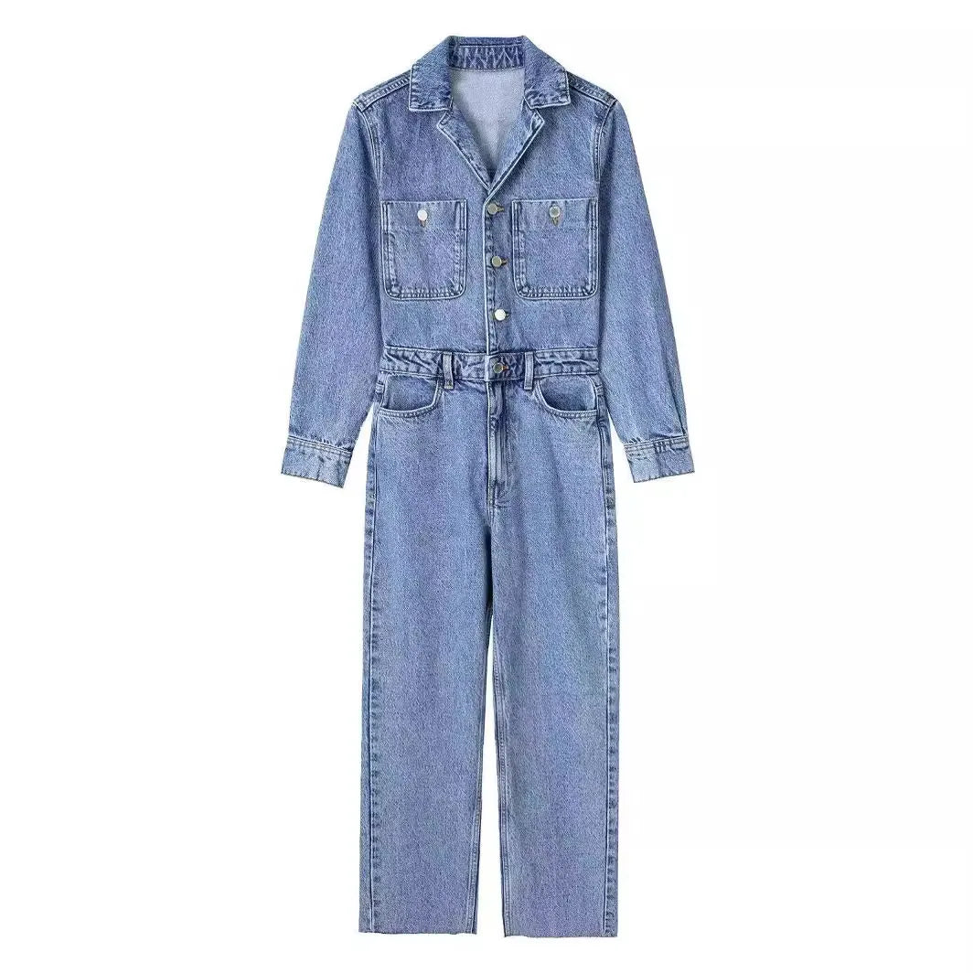 Livia| Combinaison Femme Manches Longues Taille Haute Denim