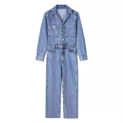 Livia| Combinaison Femme Manches Longues Taille Haute Denim