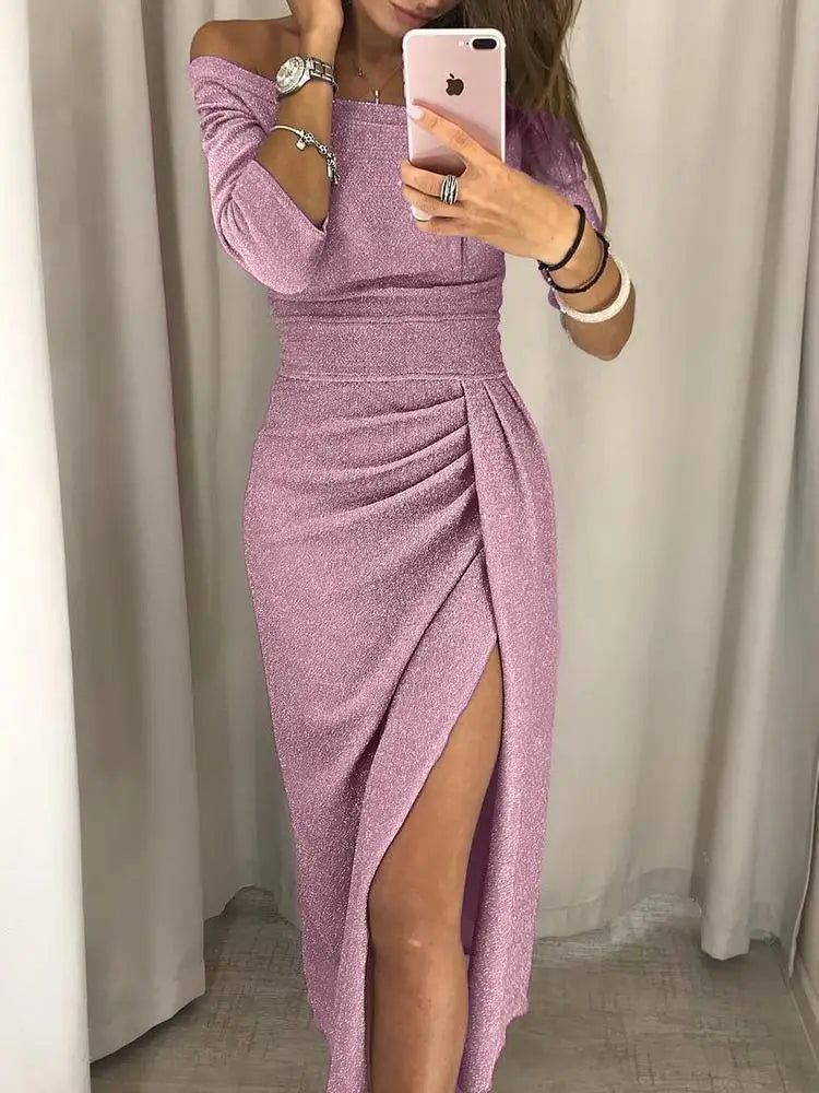 Celeste™ | Robe Glamour Fendue à Épaules Dénudées