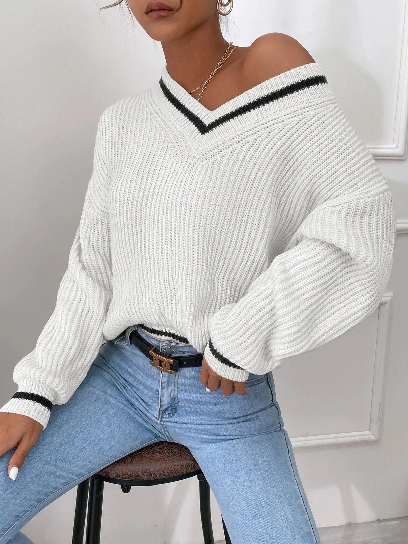 Marina | Pull en tricot gaufré rayé