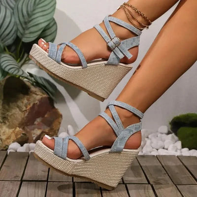 Morgane™| Denim Wedged Heel Sandals