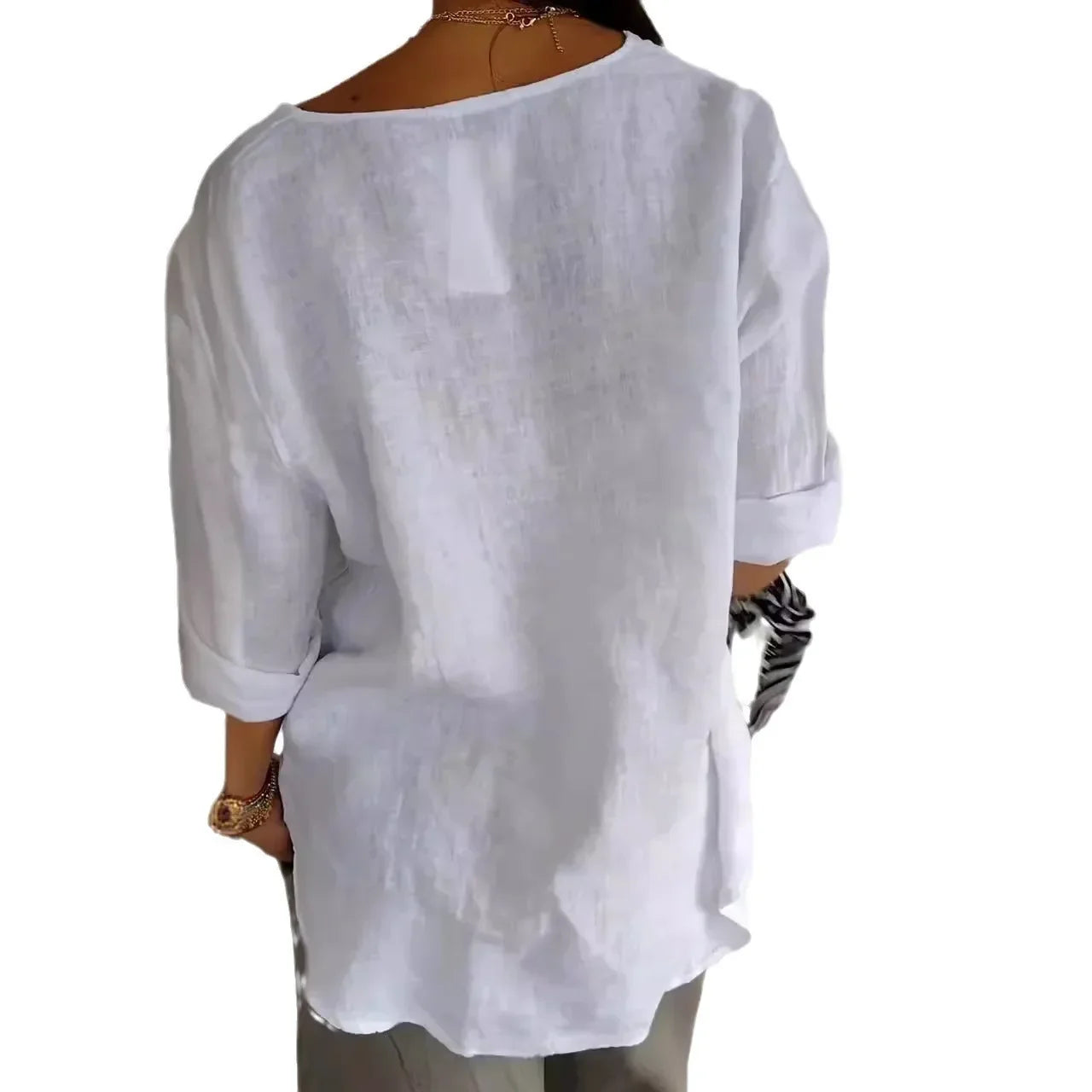 Siri™ | Blouse Lin Naturelle Bouton Signature