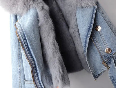 Veste en Jean Élégante avec Fausse Fourrure - Camille™