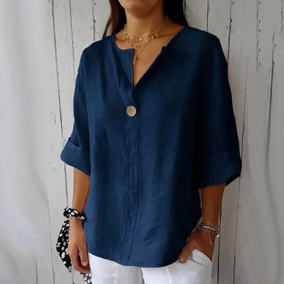 Siri™ | Blouse Lin Naturelle Bouton Signature