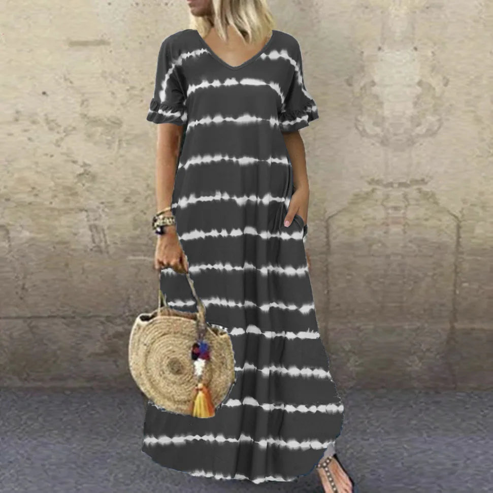Marie™ | Robe Longue Bohème à Rayures Élégantes