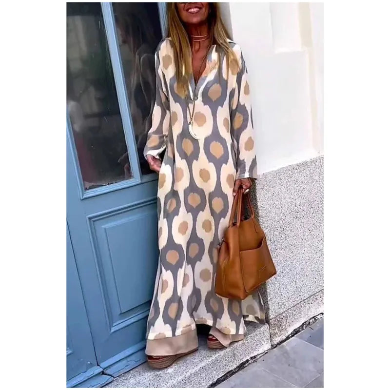 Monique™ | Robe Longue Fluide à Motifs Artistiques