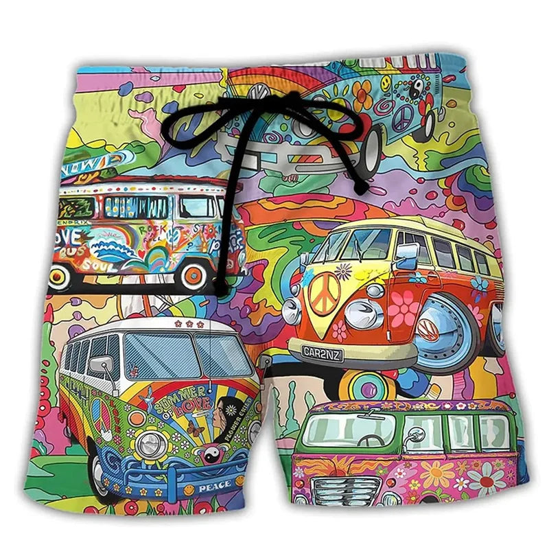 Short de bain homme – Coupe régulière – Séchage rapide – Taille ajustable – Imprimé boho