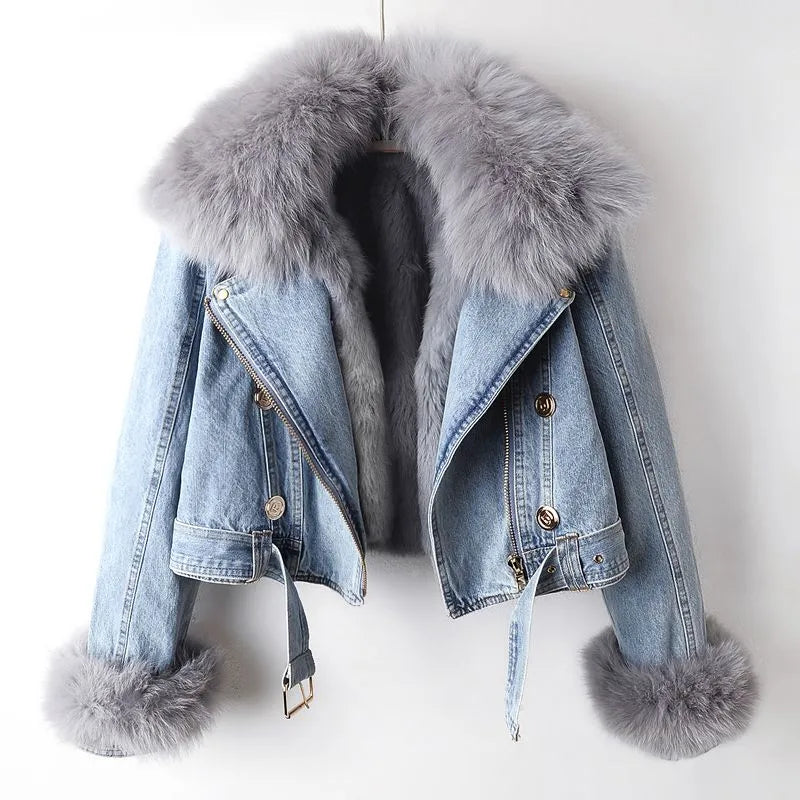 Veste en Jean Élégante avec Fausse Fourrure - Camille™