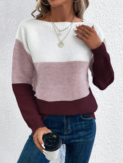 Juliette™ | Élégant pull-over patchwork tricolore