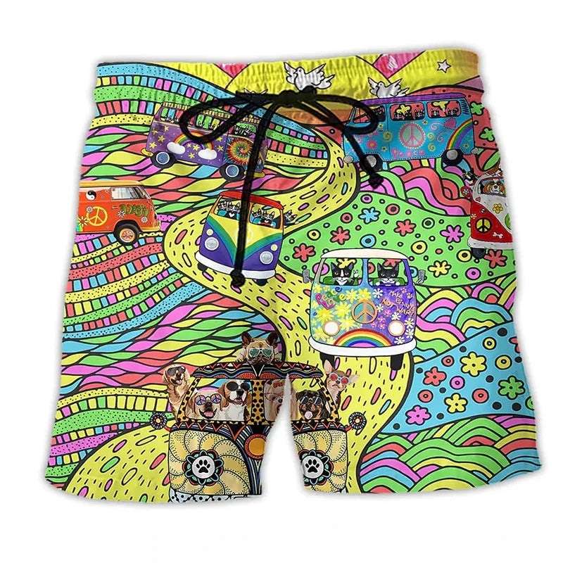 Short de bain homme – Coupe régulière – Séchage rapide – Taille ajustable – Imprimé boho