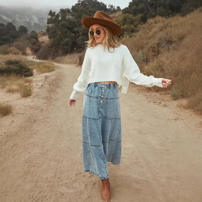 Gonna lunga in denim stile boho
