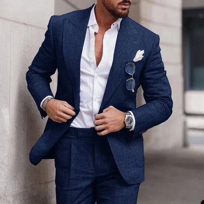 Costume de mariage 2 pièces en lin pour hommes - boutonnage simple