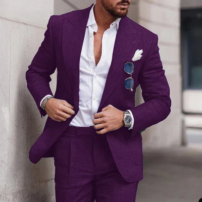 Costume de mariage 2 pièces en lin pour hommes - boutonnage simple