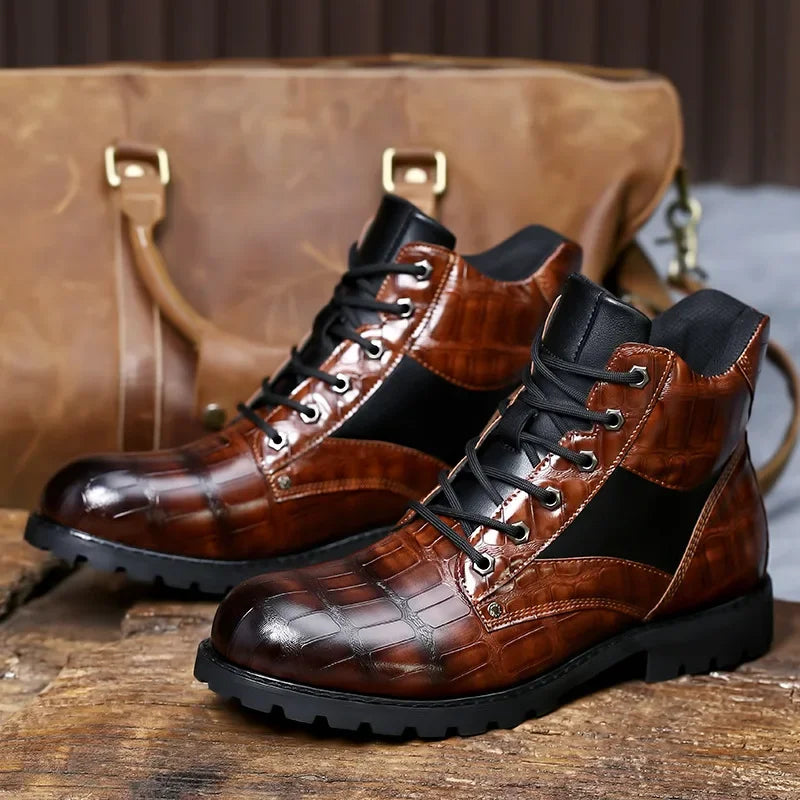 Bottes en Cuir Crocodile Luxueuses à Coupe Large