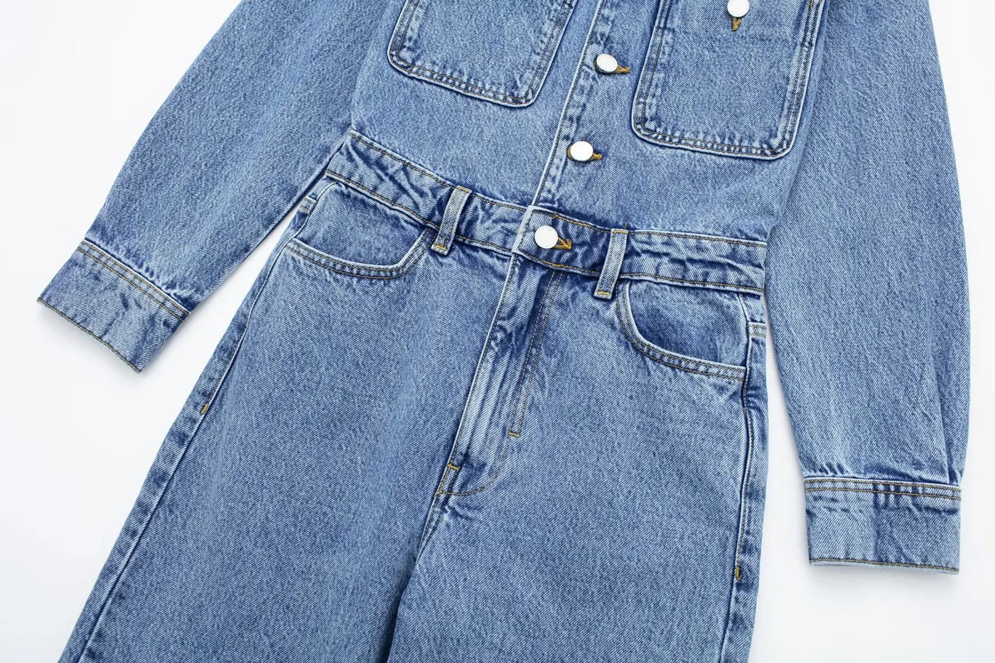 Livia| Combinaison Femme Manches Longues Taille Haute Denim