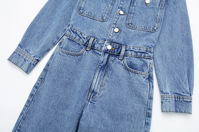 Livia| Combinaison Femme Manches Longues Taille Haute Denim