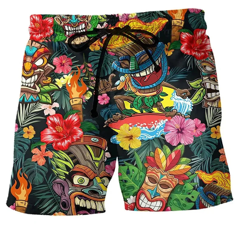 Short de bain homme – Coupe régulière – Séchage rapide – Taille ajustable – Imprimé boho