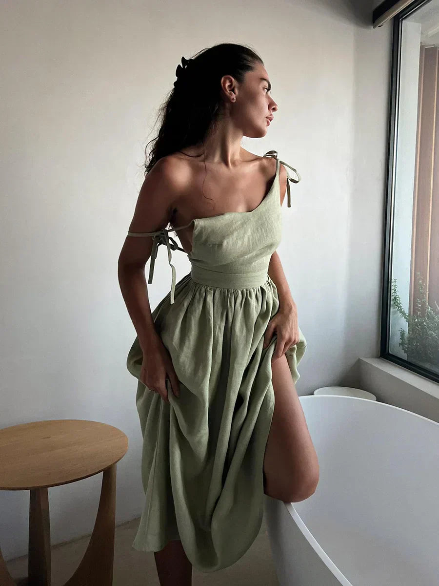 Hélène - Elegantes Luxuriöses Sommerkleid Aus Baumwolle