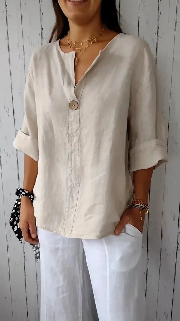 Siri™ | Blouse Lin Naturelle Bouton Signature
