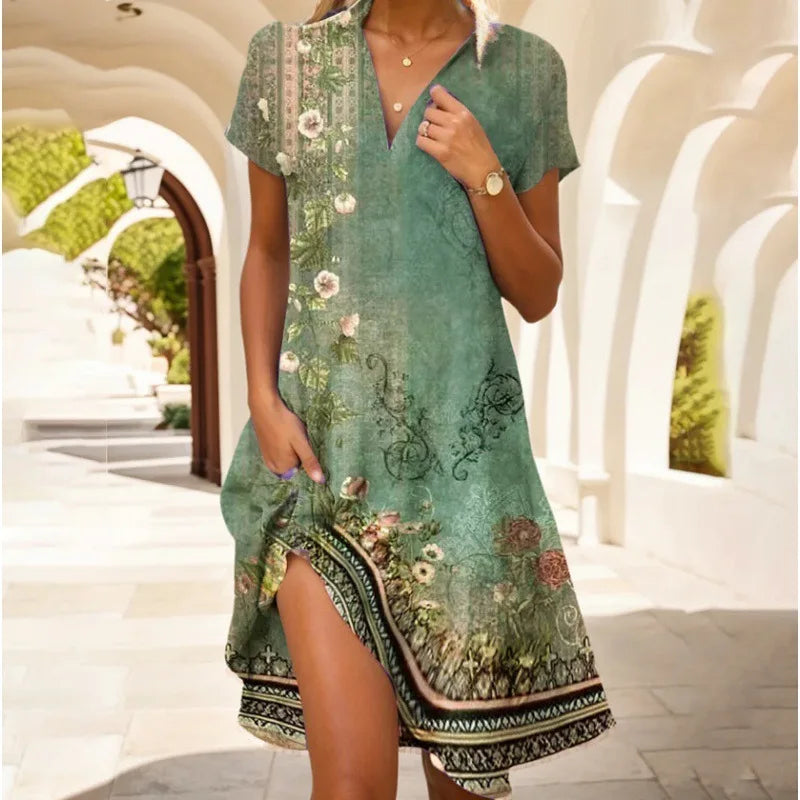 Carla | Robe florale élégante avec col en V et boutons