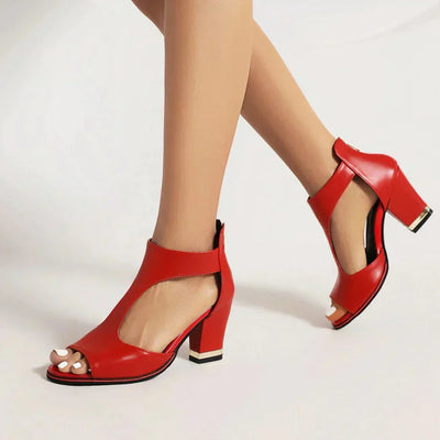 Sandales à Talons Femme – Bout Ouvert – Talon Bloc – Découpes – Bride Cheville