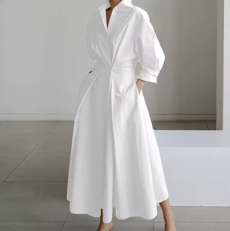 Karina | Collared Shirt Dress with Button-Down Front and Cinched Waist