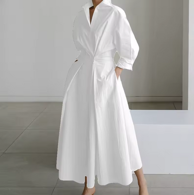 Karina | Collared Shirt Dress with Button-Down Front and Cinched Waist