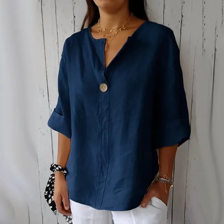 Siri™ | Blouse Lin Naturelle Bouton Signature