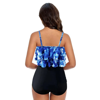 Maillot de bain femme – Coupe haute – Détail froncé – Volants – Bretelles réglables