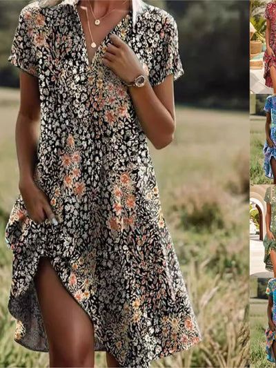 Carla | Robe florale élégante avec col en V et boutons