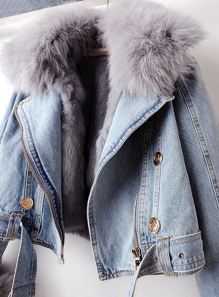 Veste en Jean Élégante avec Fausse Fourrure - Camille™