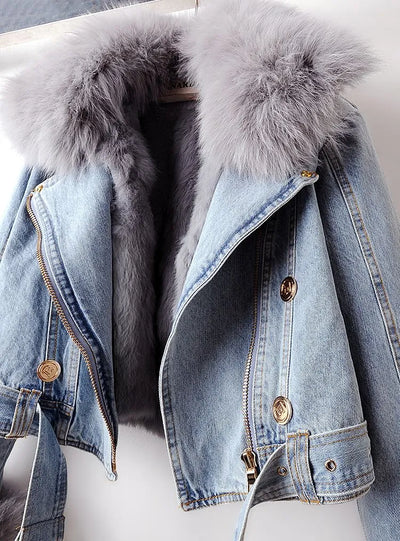 Veste en Jean Élégante avec Fausse Fourrure - Camille™