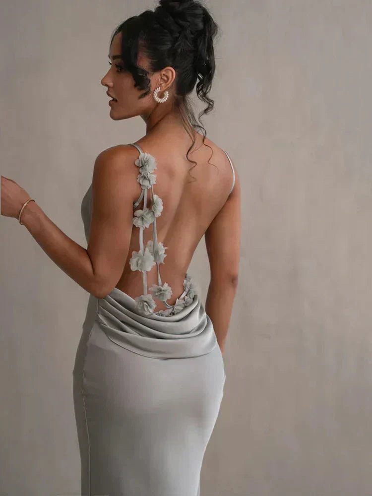 Cassiane - Robe en satin avec fleurs