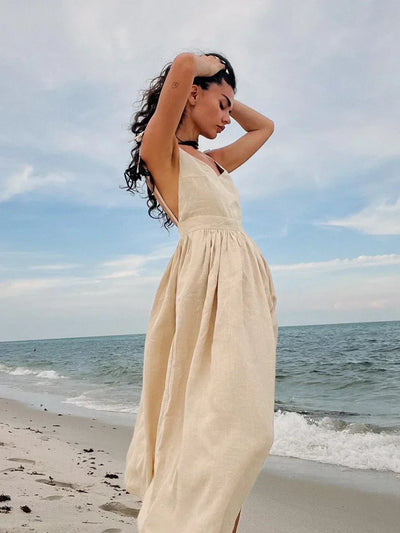 Hélène - Elegantes Luxuriöses Sommerkleid Aus Baumwolle