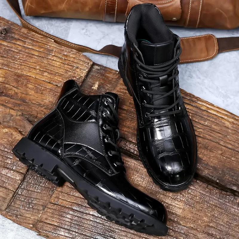 Bottes en Cuir Crocodile Luxueuses à Coupe Large