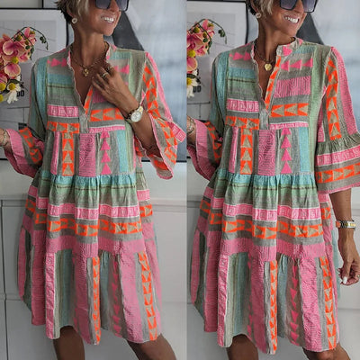 Ava™ | Robe d’Été Col en V en Coton et Chanvre