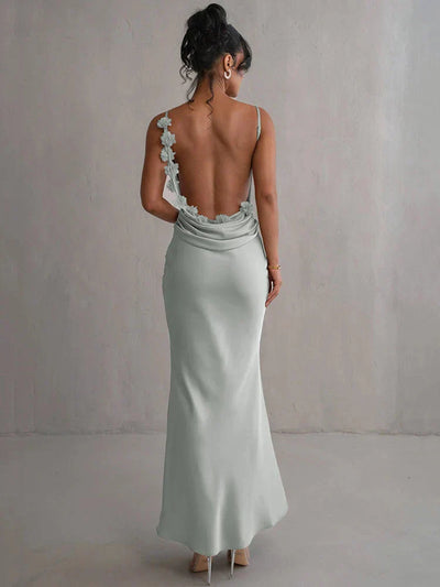 Cassiane - Robe en satin avec fleurs