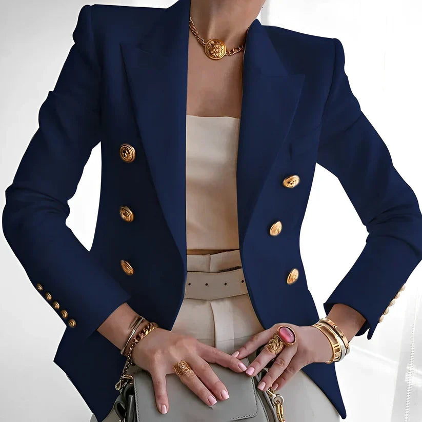 Blazer femme – Coupe cintrée – Double boutonnage – Tissu structuré – Détails dorés
