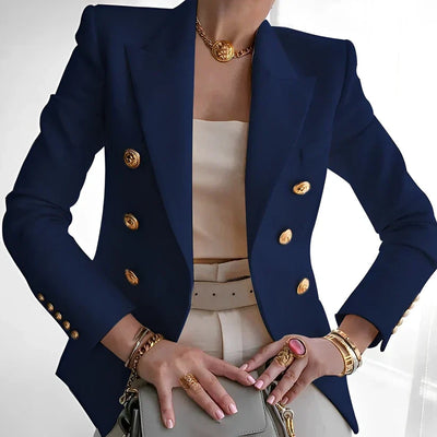 Blazer femme – Coupe cintrée – Double boutonnage – Tissu structuré – Détails dorés