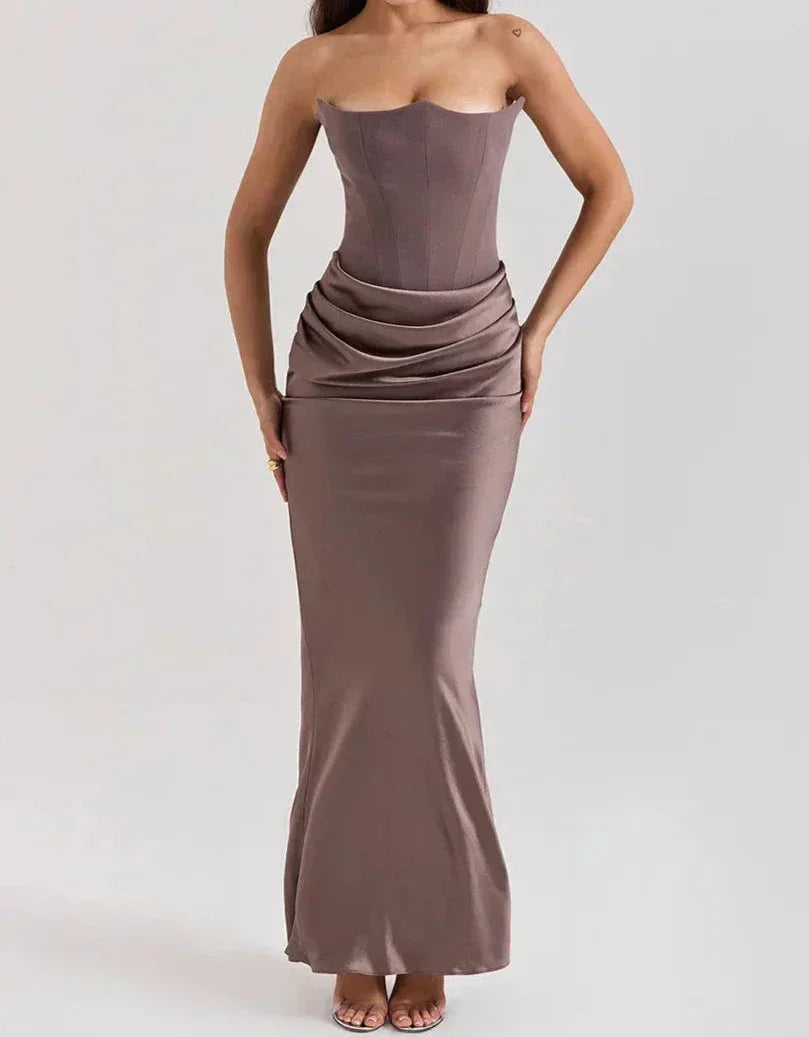 Robe Longue Bustier Élégante | Design Drapé | Silhouette Ajustée