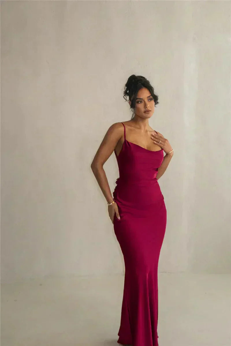 Cassiane - Robe en satin avec fleurs