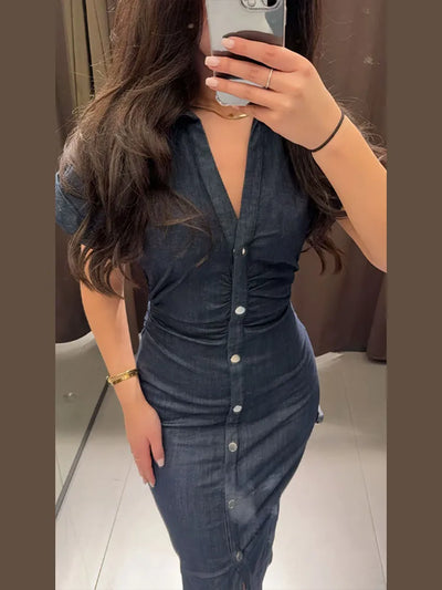 Clara | Robe midi élégante en denim