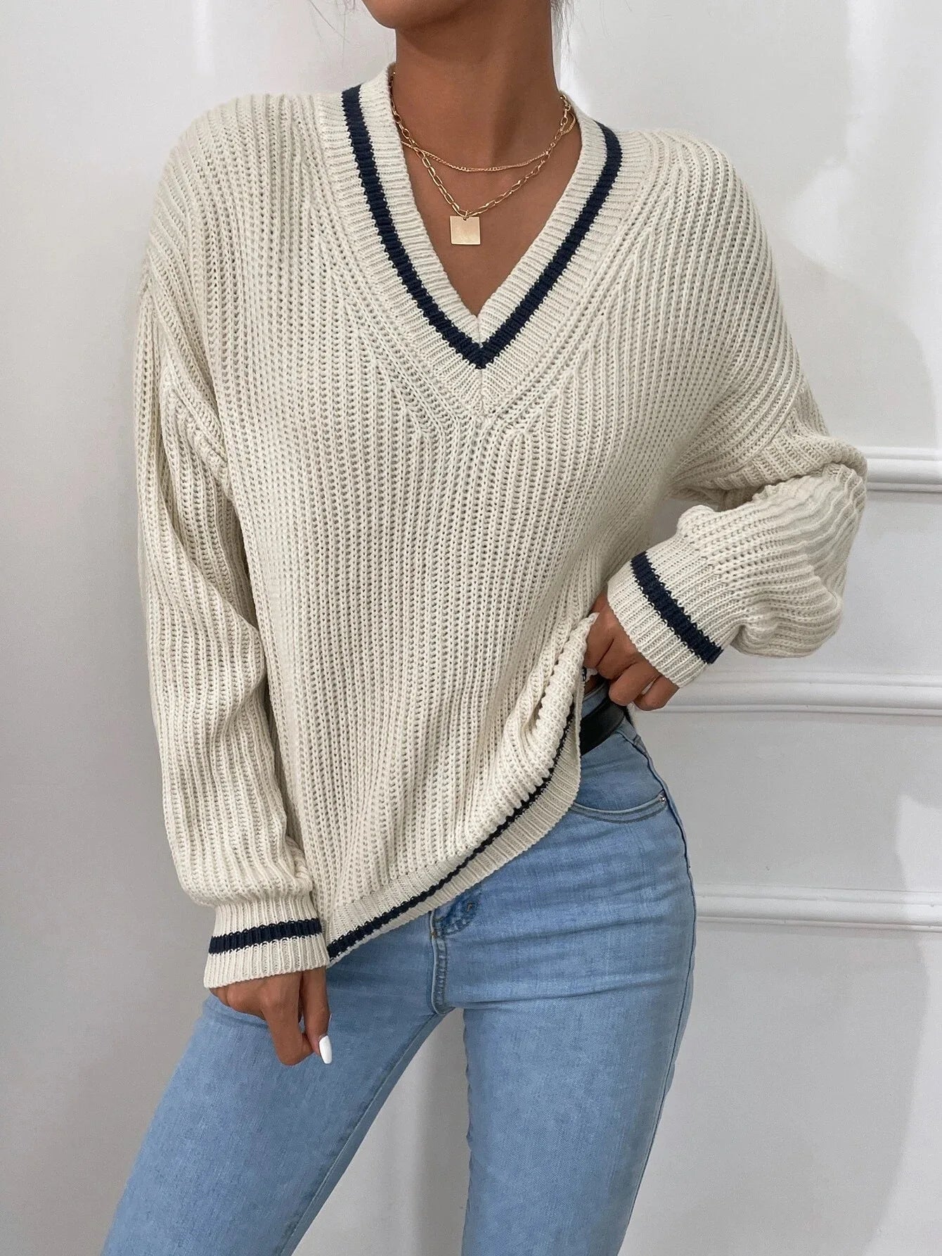 Marina | Pull en tricot gaufré rayé